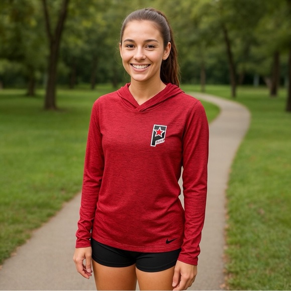 Red Heathered Lightweight Nike Hoodie Size Medium Athletic Track Running Sports - Picture 1 of 9